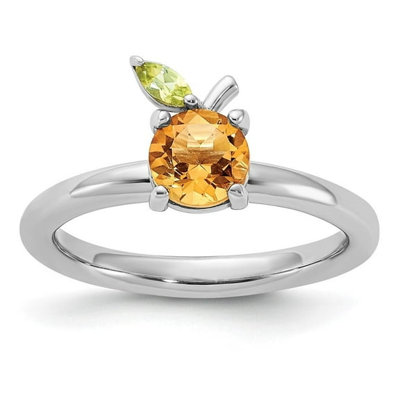 Auriga Fine Jewelry 925 Sterling Silver RH-plated Citrine Peridot Orange Ring for Women Size 6