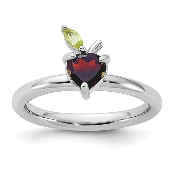 Auriga Fine Jewelry 925 Sterling Silver RH-plated Garnet Peridot Apple Ring for Women Size 10