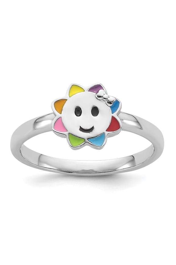 925 Sterling Silver RH-plated Multi-color Enameled Smiling Sun Ring for Women Size- 3