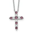 thumbnail image 1 of Auriga 925 Sterling Silver RH-plated Purple CZ February Birthstone Cross with 2" extender Necklace for Women 17", 1 of 6
