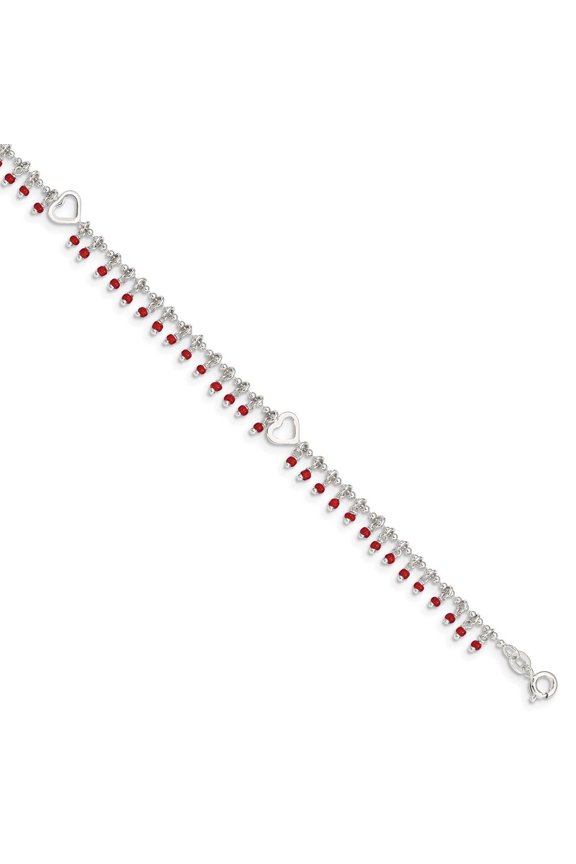 Fine Jewelry 925 Sterling Silver Red Beads Anklet 10inch for Women
