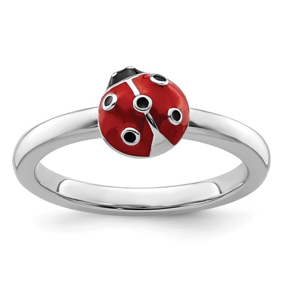 Auriga 925 Sterling Silver Red/Black Enamel Ladybug Ring for Women Size- 6