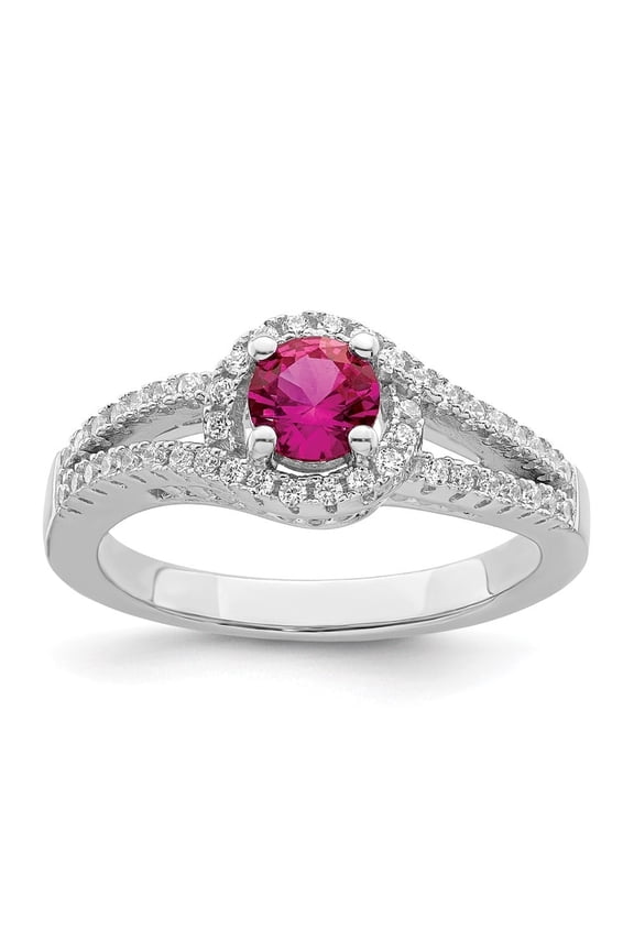 Fine Jewelry 925 Sterling Silver Red Corundum and White Cubic Zirconia Ring Size 8 for Women