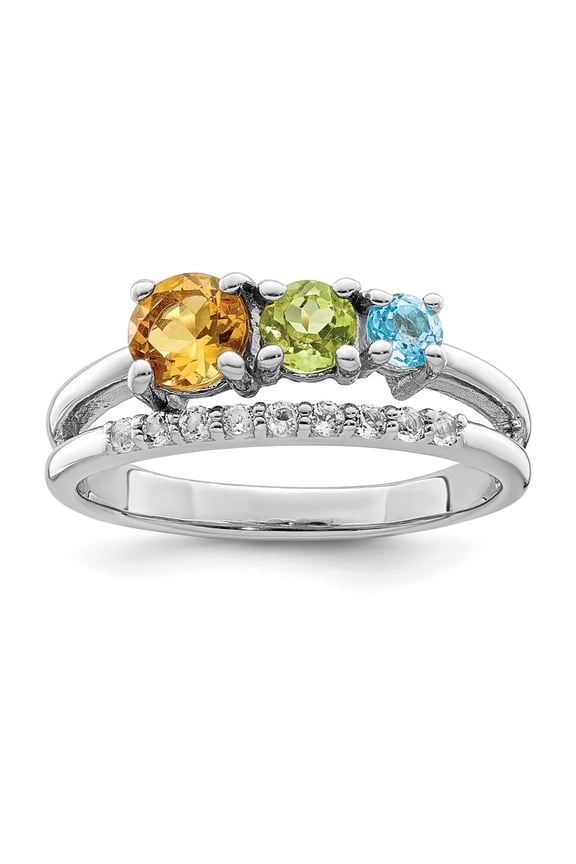 925 Sterling Silver Rh-Plated .87 CT.W. Gemstone Circle Bypass Ring Size 7 for Women