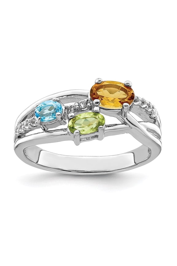 Fine Jewelry 925 Sterling Silver Rh-Plated .90 CT.W. Gemstone Ring Size 7 for Women