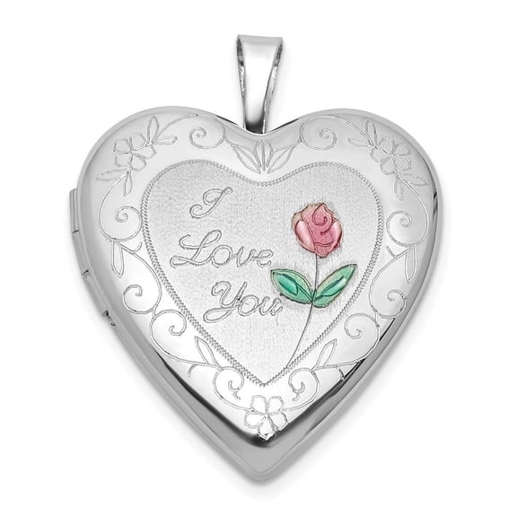 Auriga 925 Sterling Silver Rh-plate I Love You Rose Locket Pendant for Women(L- 20.25mm, W- 19.5mm)