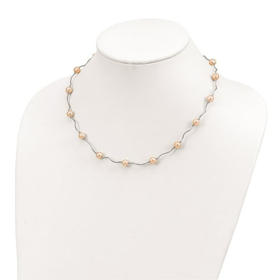 Auriga Fine Jewelry 925 Sterling Silver Rh-plated 6-7 mm Pink FW Cultured Pearl Necklace for Women 18"