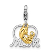 Auriga 925 Sterling Silver Rhod-Gold-plated CZ Mothers Love Mom Charm for WomenL-22mm, W-15.9mm