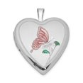 thumbnail image 1 of Auriga 925 Sterling Silver Rhod-Plated 20mm Enameled Butterfly Heart Locket (L-25.2mm, W-19.6mm), 1 of 6