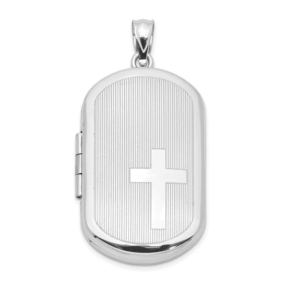 Auriga Fine Jewelry 925 Sterling Silver Rhod-Plated Cross Rectangular Locket for Women (L-38.25mm, W-19.05mm)