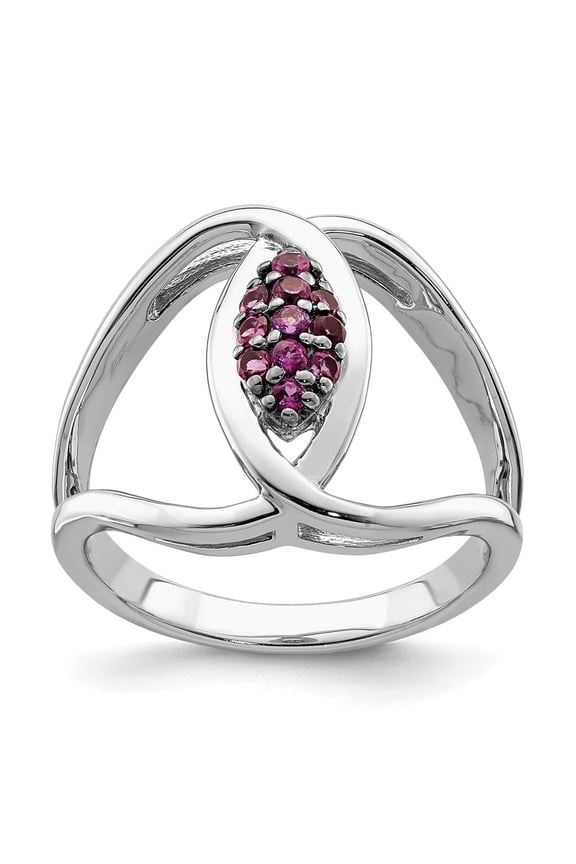 925 Sterling Silver Rhod-plat Rhodolite Garnet Ring for Women Size- 6