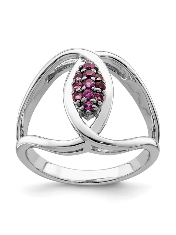 925 Sterling Silver Rhod-plat Rhodolite Garnet Ring for Women Size- 6
