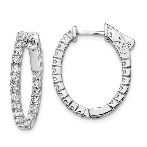 Auriga 925 Sterling Silver Rhod-plated 36 Stone 1.7mm CZ In/Out Oval Hinged Hoop Earrings for Women