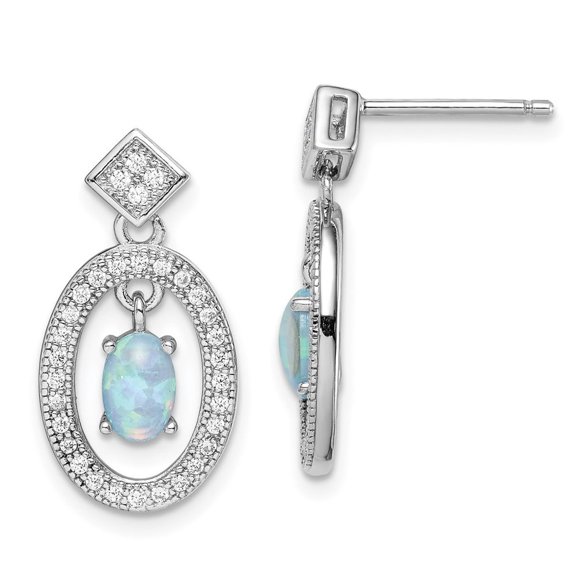 Auriga Fine Jewelry 925 Sterling Silver Rhod-plated Created Opal and Cubic Zirconia Post Dangle Earrings for Women