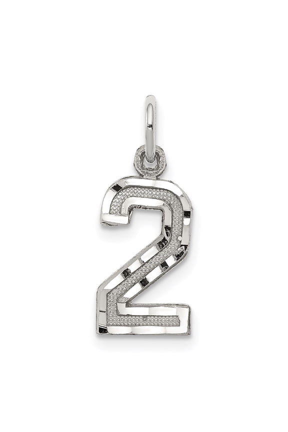 925 Sterling Silver Rhod-plated Diamond-cut #2 Charm for Women (Length - 20mm, Width - 7mm)