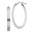 thumbnail image 1 of Auriga 925 Sterling Silver Rhod-plated Polished & Striped 4mm Oval Hoop Earrings for Women, 1 of 1