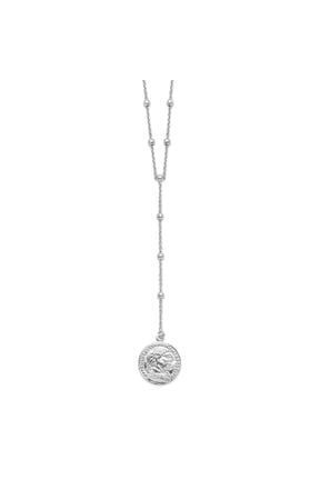 925 Sterling Silver Rhod-plated Roman Coin Y-drop w/in Extender Necklace for Women 16"
