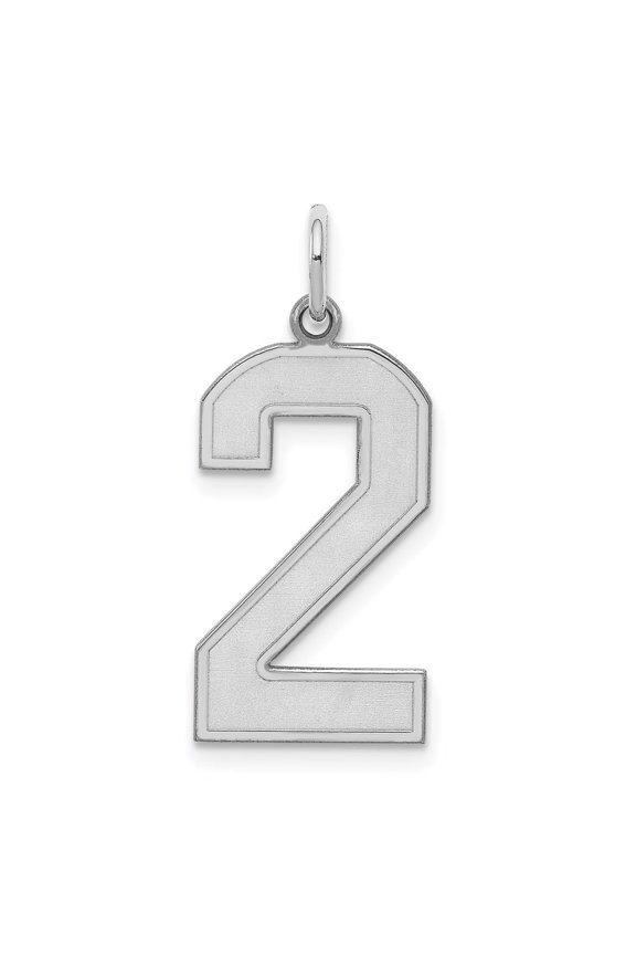 925 Sterling Silver/Rhod-plated Satin Number 2 Charm for Women (Length - 25mm, Width - 11mm)