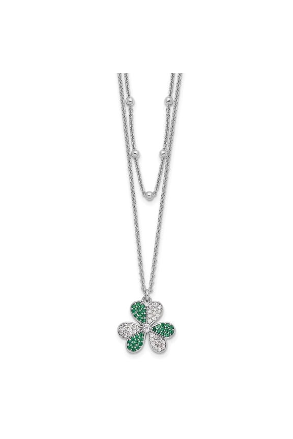 925 Sterling Silver Rhod-pltd CZ/Crystal Clover Beaded w/2 in ext. Necklace for Women 18"
