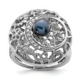 thumbnail image 1 of Auriga 925 Sterling Silver Rhod-pltd Filigree Pattern CZ Accented Black FWC Pearl Round Ring for Women Size- 6, 1 of 6
