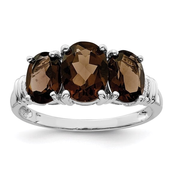 Auriga Fine Jewelry 925 Sterling Silver Rhodium 3 Stone Smoky Quartz and Diamond Ring for Women Size 7