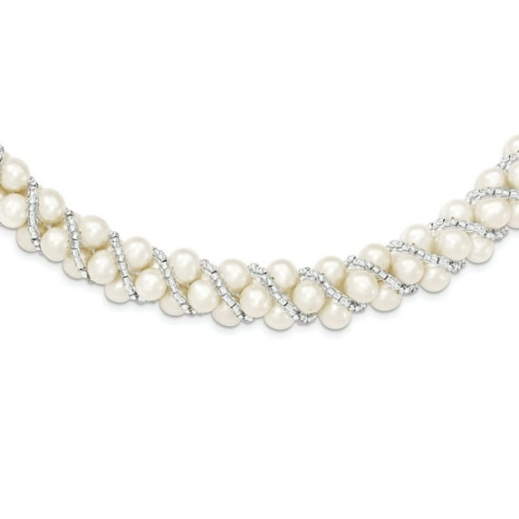 Auriga Fine Jewelry 925 Sterling Silver Rhodium 6-7 mm Freshwater Cultured Pearl/Glass Bead Twisted Necklace for Women 18"