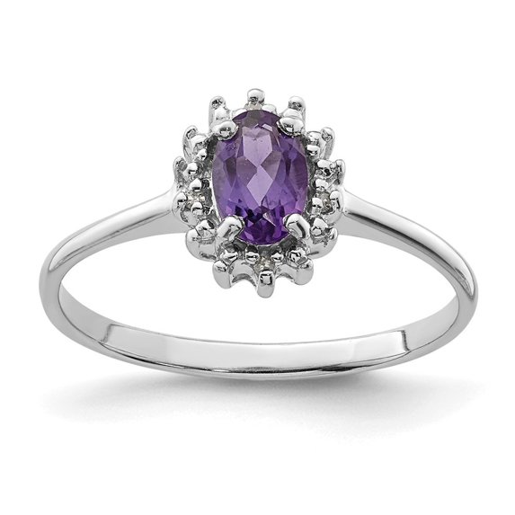 Auriga 925 Sterling Silver Rhodium Amethyst and Diamond Ring Size 6 for Women