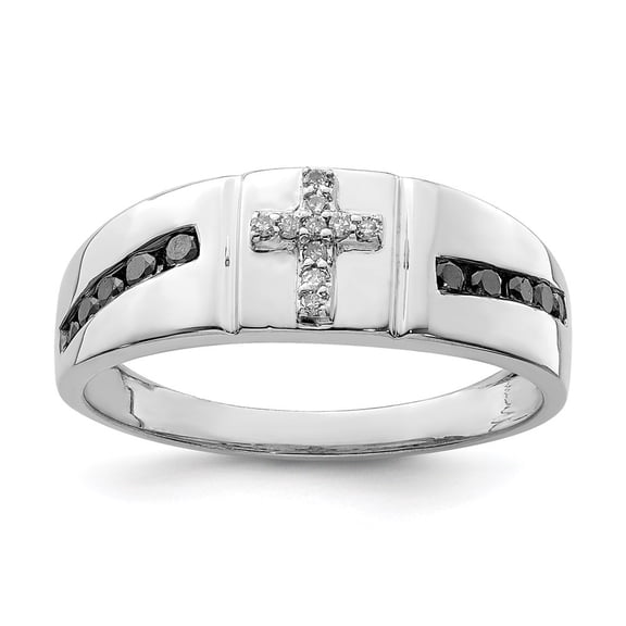 Auriga 925 Sterling Silver Rhodium Black and White Diamond Cross Men Ring Size 10 for Men
