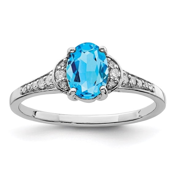 Auriga Fine Jewelry 925 Sterling Silver Rhodium Blue Topaz & Diamond Ring for Women Size- 10