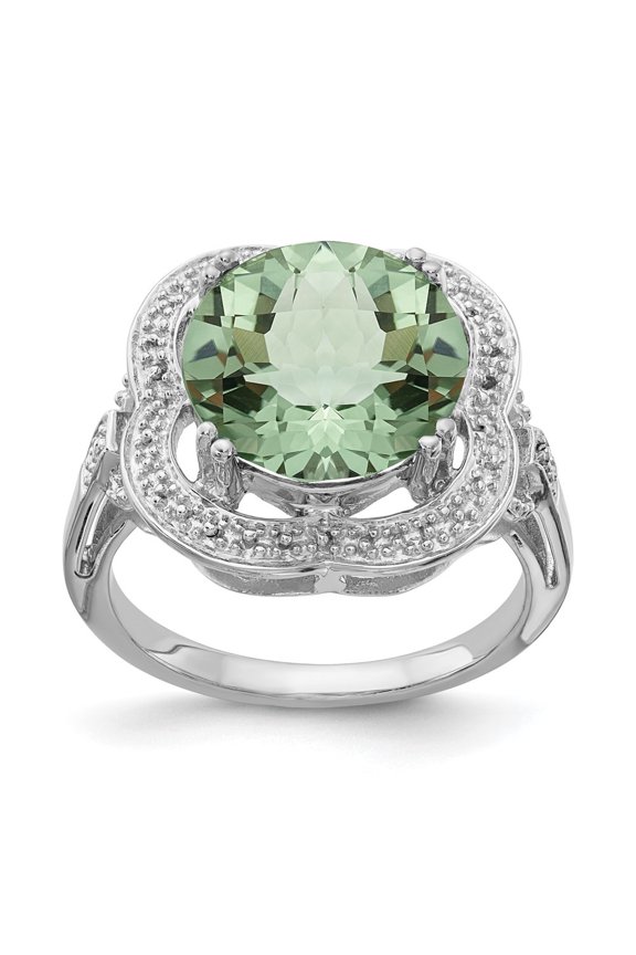 925 Sterling Silver Rhodium Checker-Cut Green Quartz Ring for Women Size- 7