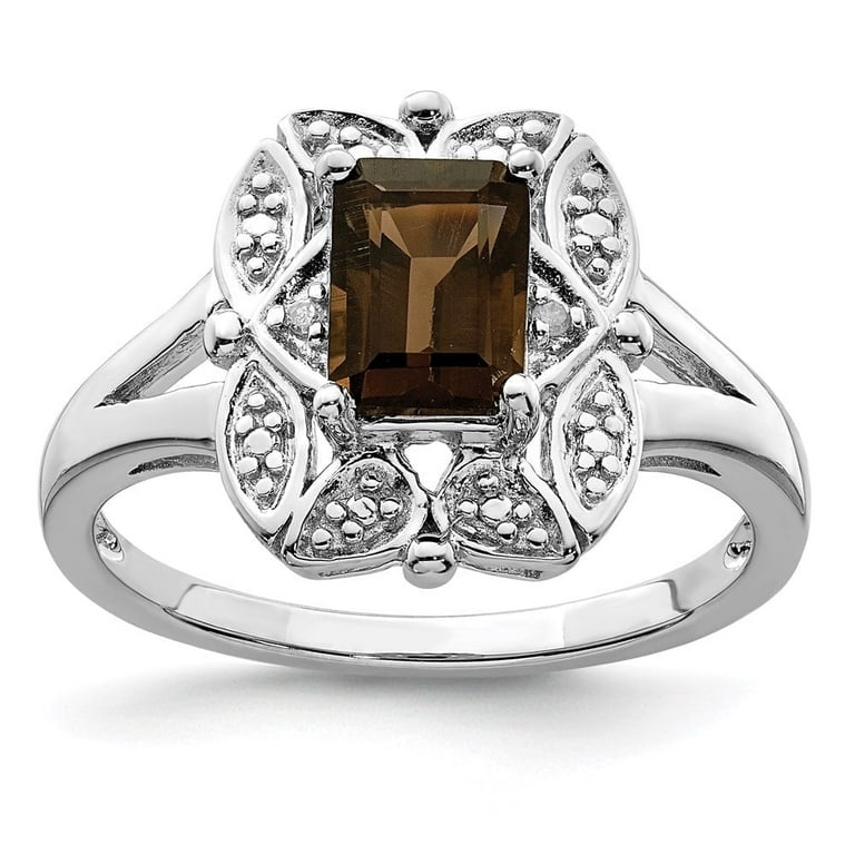 Peach Moonstone and Smoky Quartz Ring Rhodium on Sterling Silver Peach Moonstone and Smoky Quartz Ring Rhodium on Sterling Silver