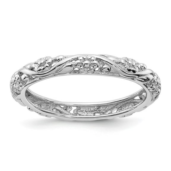 Auriga Fine Jewelry 925 Sterling Silver Rhodium Floral Ring for Women Size 10