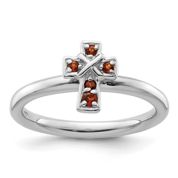 Auriga 925 Sterling Silver Rhodium Garnet Cross Ring for Women Size- 10