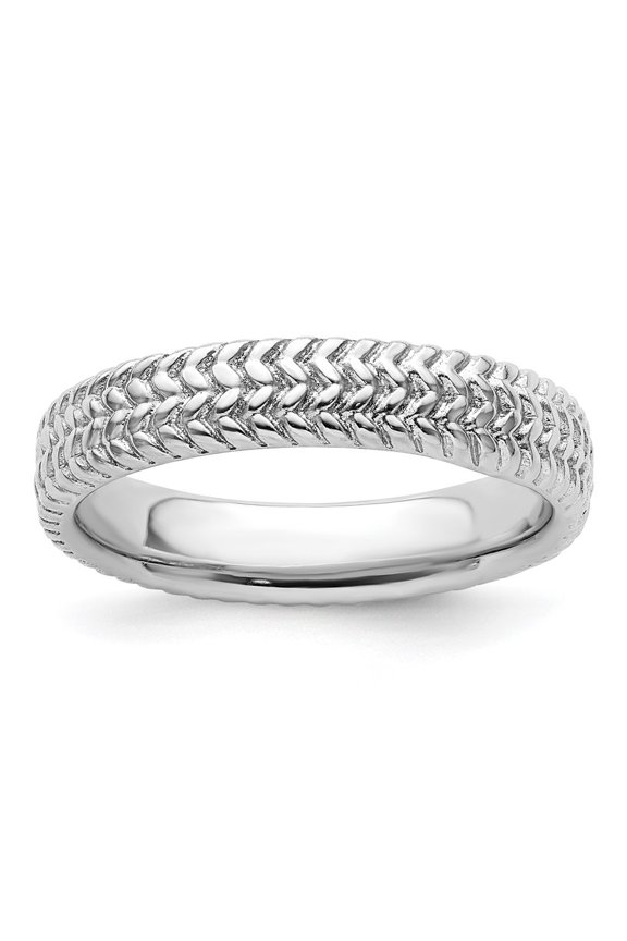 925 Sterling Silver Rhodium Herringbone Stackable Ring for Women Size- 10