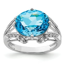 925 Sterling Silver Rhodium Oval Blue Topaz and Diamond Ring Size 7 ...