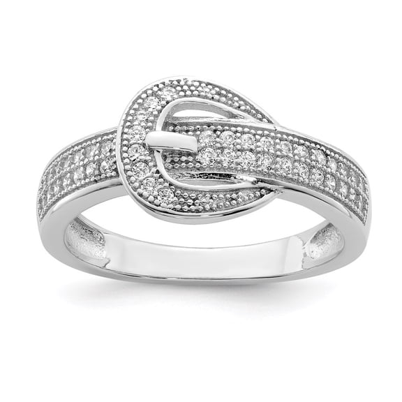 Auriga 925 Sterling Silver Rhodium Plated Cubic Zirconia Buckle Ring Size 6 for Women