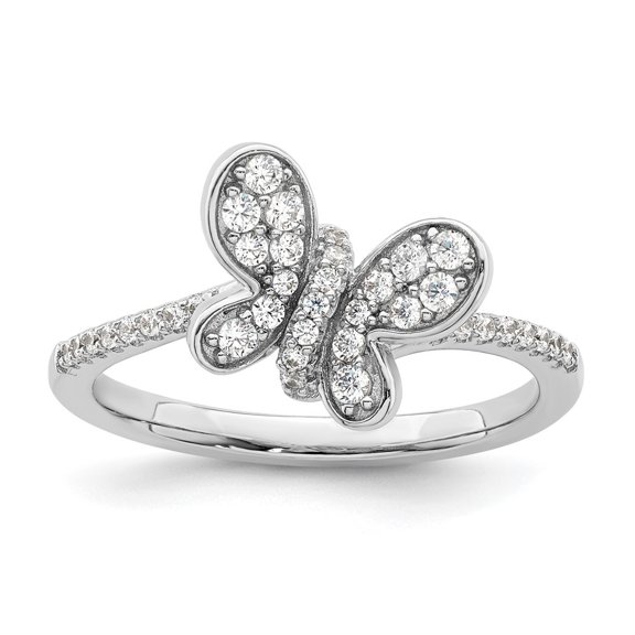 Auriga 925 Sterling Silver Rhodium Plated Cubic Zirconia Butterfly Ring Size 6 for Women