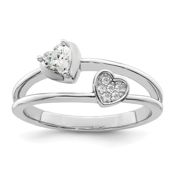 Auriga 925 Sterling Silver Rhodium Plated Cubic Zirconia Hearts Ring Size 7for Women