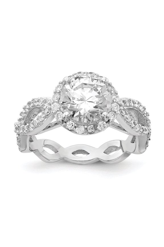Fine Jewelry 925 Sterling Silver Rh-Plated Cubic Zirconia Round Twisted Ring Size 8 for Women