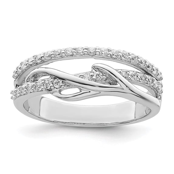 Auriga Fine Jewelry 925 Sterling Silver Rhodium Plated Cubic Zirconia Twist Ring Size 6 for Women
