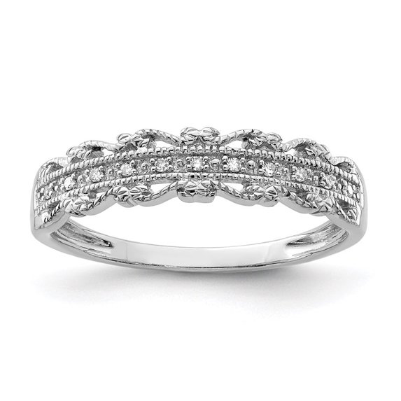 Auriga Fine Jewelry 925 Sterling Silver Rhodium Plated Diamond Wedding Band Ring Size 6 for Women
