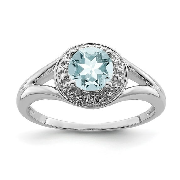 Auriga 925 Sterling Silver Rhodium Plated Diamond and Aquamarine Engagement Ring Size- 9 for Women