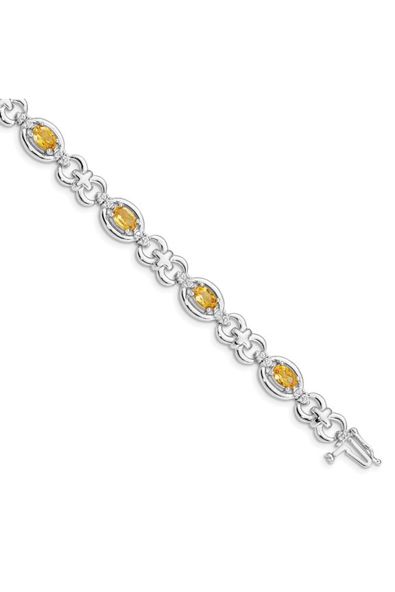 925 Sterling Silver Rhodium Plated Diamond and Citrine Bracelet 7 inch for Women(L- 7inch, W- 8mm)