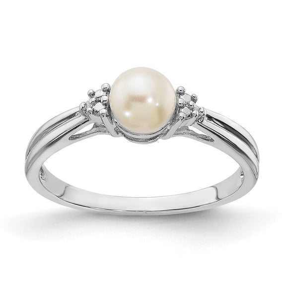 Auriga Fine Jewelry 925 Sterling Silver Rhodium Plated Diamond and Pearl Engagement Ring Size 6 for Women