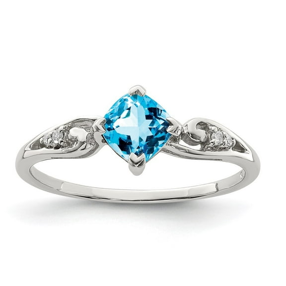 Auriga 925 Sterling Silver Rhodium Plated Diamond and Sky Blue Topaz Cushion Ring for Women Size- 7