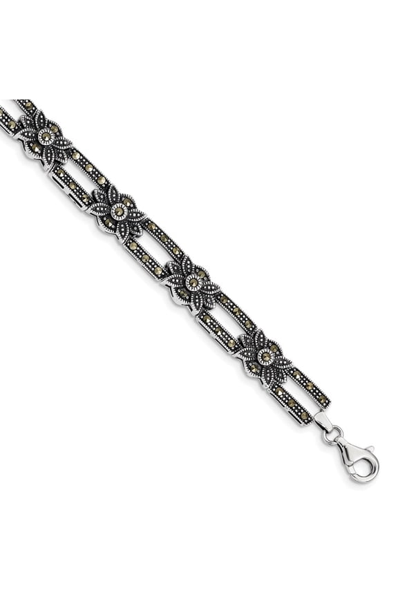Fine Jewelry 925 Sterling Silver Rhodium Plated Marcasite Bracelet 7.5inch for Women