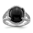 thumbnail image 1 of Auriga Fine Jewelry 925 Sterling Silver Rhodium Plated Onyx and Diamond Ring Size 9 for Women, 1 of 7