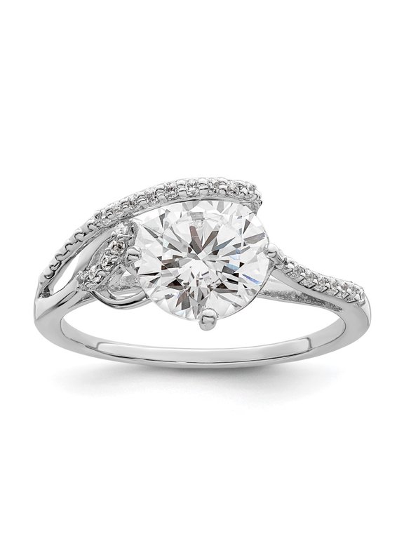 925 Sterling Silver Rhodium Plated Overlap Cubic Zirconia Ring Size 7 for Women