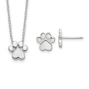 Auriga 925 Sterling Silver Rhodium-Plated Paw Print With 2 in ext. Post Earring Necklace Set for Women 16"