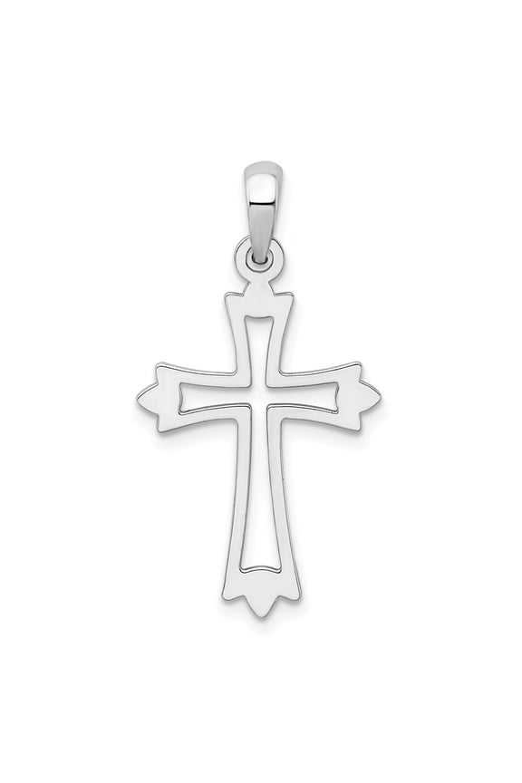 Fine Jewelry 925 Sterling Silver Rhodium-Plated Pointed Ends Cut-Out Cross Pendant for Women